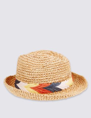 Kids&rsquo; Foldable Straw Trilby Hat